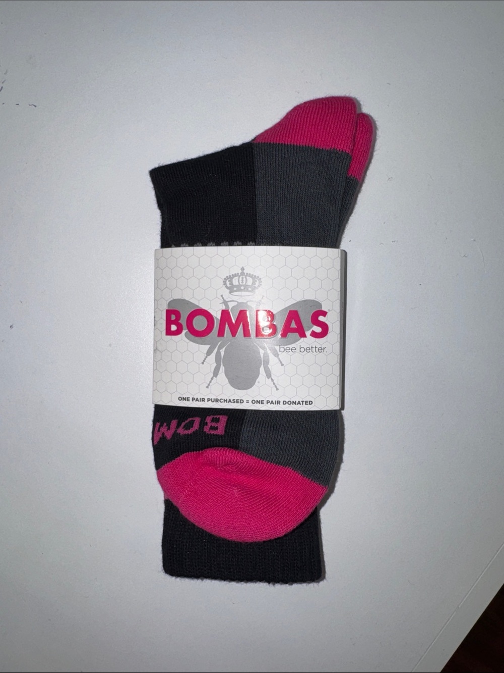 Bombas Black and Hot Pink Colorblock Crew Socks